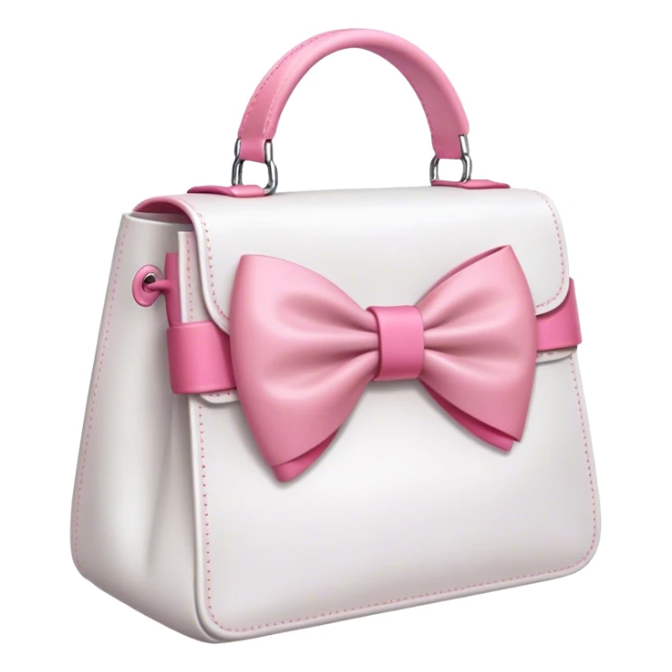 A white bag with a pink bow on the strap sticker