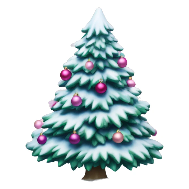 Christmas tree with snow on it and blue and pink ornaments sticker