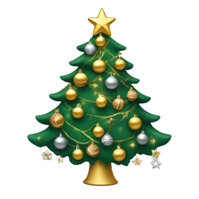 Green Christmas tree with 20 gold and silver ornaments and Christmas lights sticker