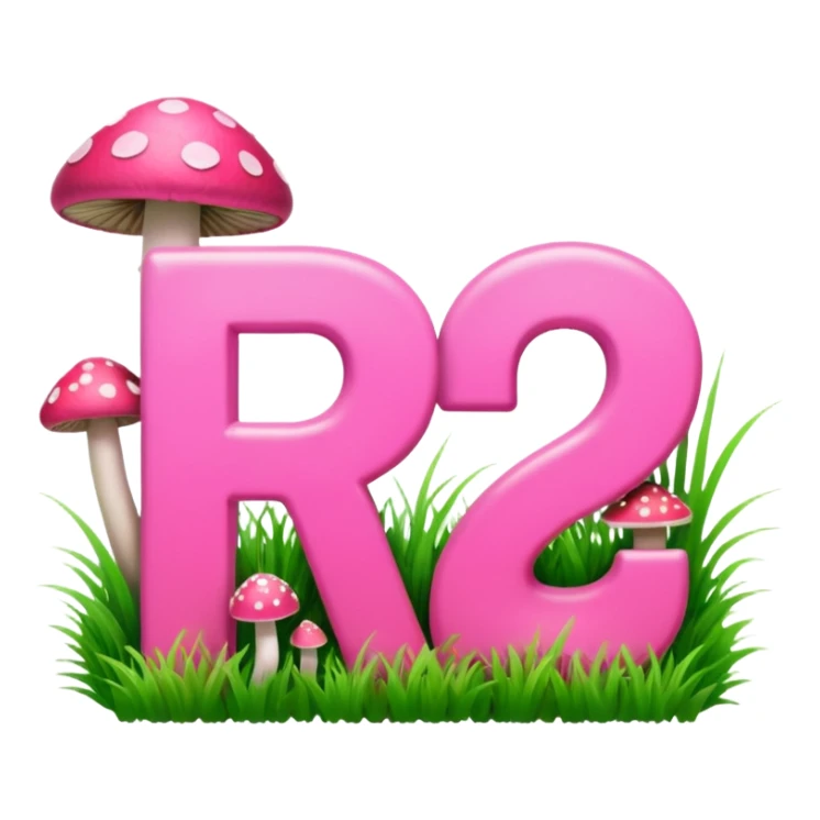 P and P letter, pink and green, with grass growing, mushrooms around sticker