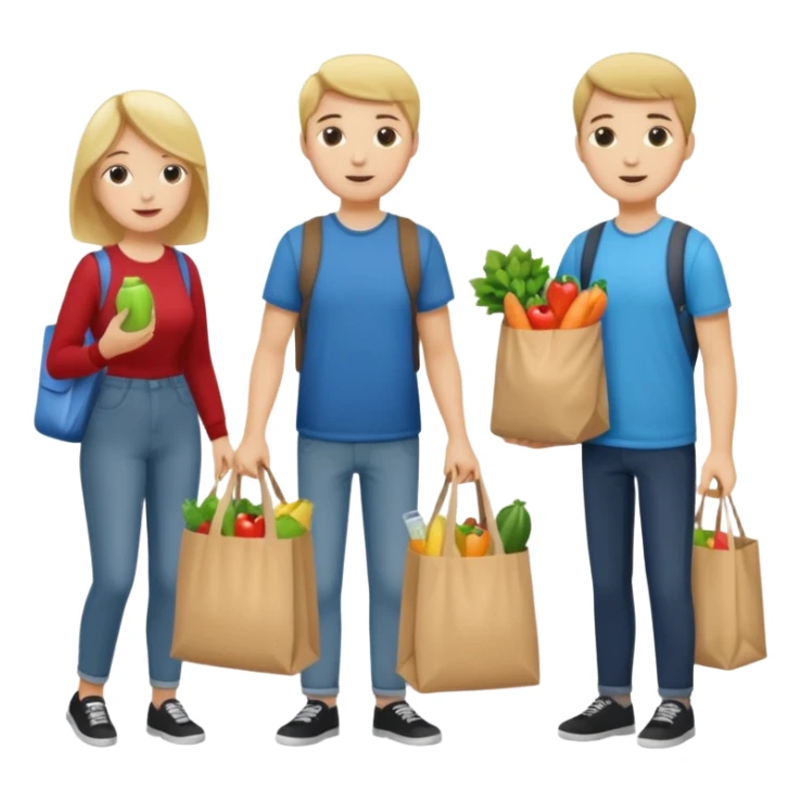 caucasian students putting groceries in bags sticker