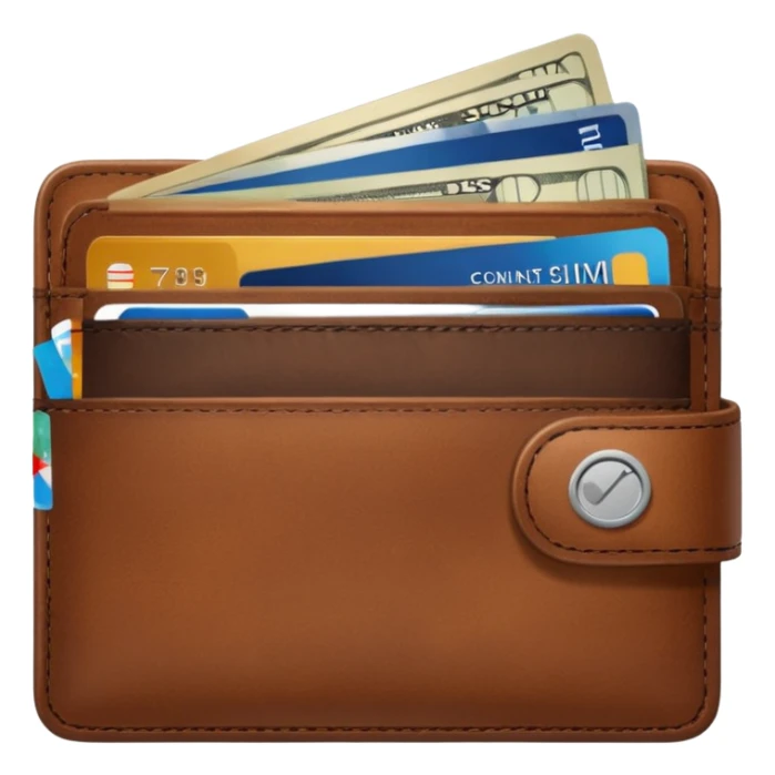 portefeuille marron avec pleins de billet et carte bancaire sticker