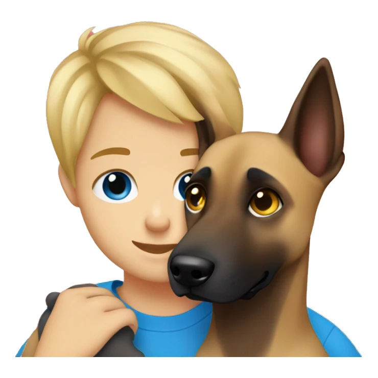 blond boy with blue eyes cute  cuddling a malinois sticker
