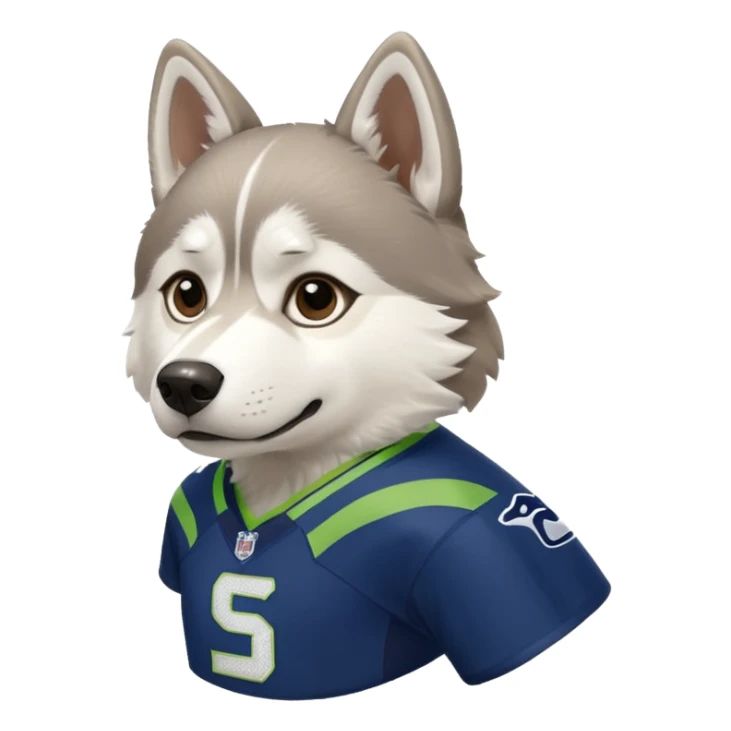 White  brown husky with Seattle Seahawks gear sticker