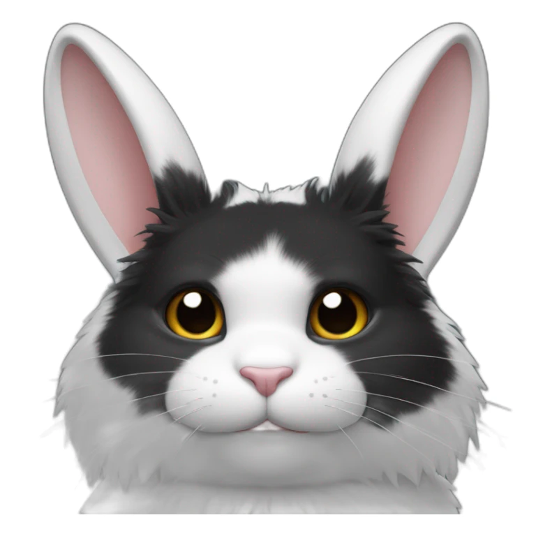 Lapin noir et blanc oreilles tombantes avec un chat blanc avec longs poils sticker