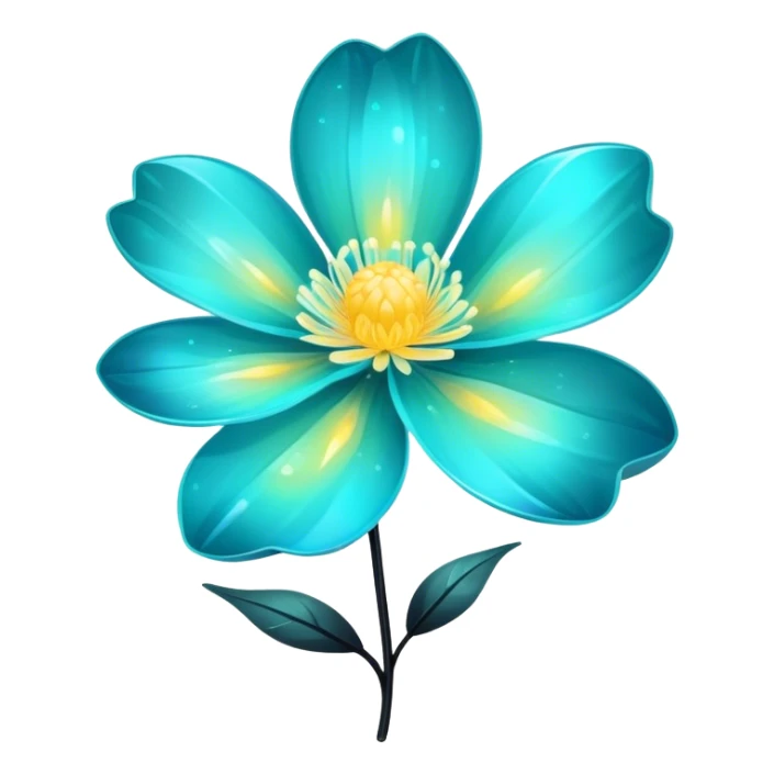 Pastel black and cyan iridescent transparent bio-luminescent flower with yellow sparkels sticker
