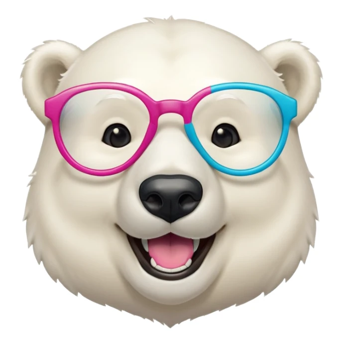 laughing polar bear headshot wearing oversized colorful glasses sticker