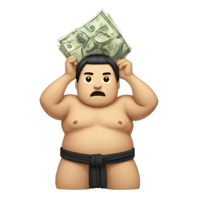 Sumo wrestler holding a bundle of money above his head sticker
