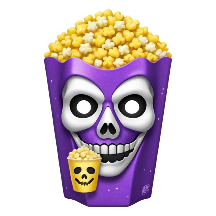 Glitter purple and yellow popcorn with ghostface mask in packaging sticker