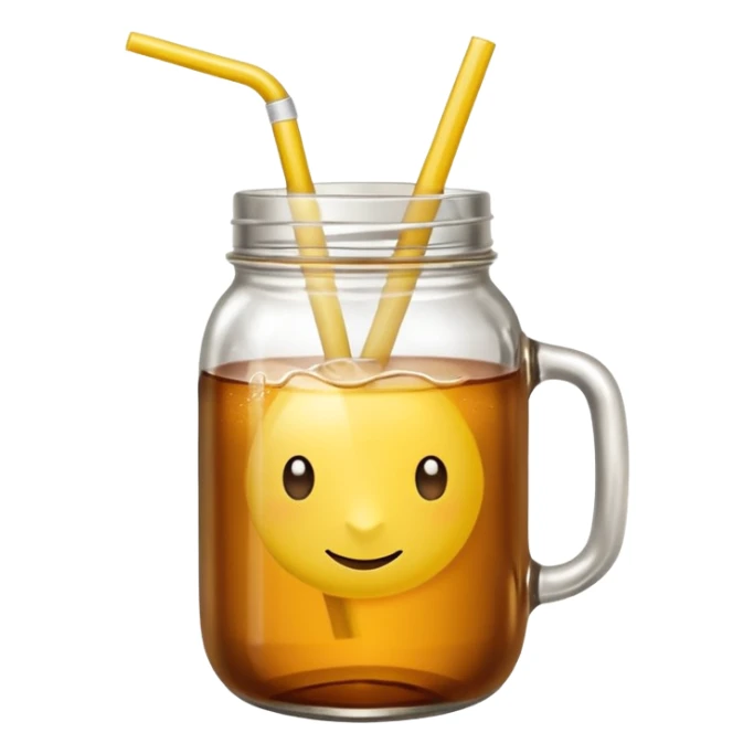 mason jar without any straws, 2d, in google emoji style, no face, simple with little shading, mason jar with ice lemon tea but no lemons and no ice visible.  sticker