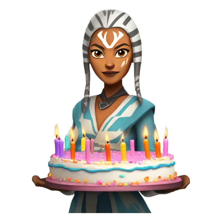 Ahsoka Tano holding a birthday cake with candles sticker