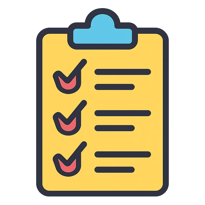 checklist or backpack icon, clean modern style, representing preparation for the journey sticker