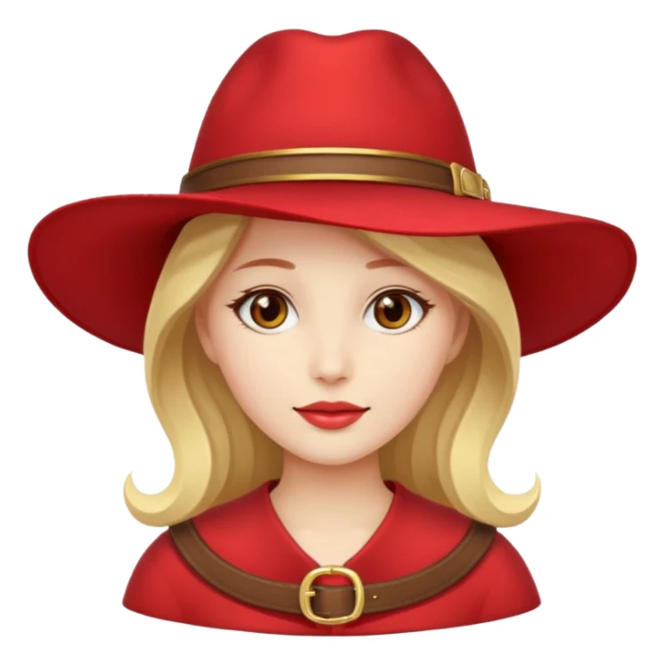 Woman with red wide-brim hat and gold buckle.








































 sticker