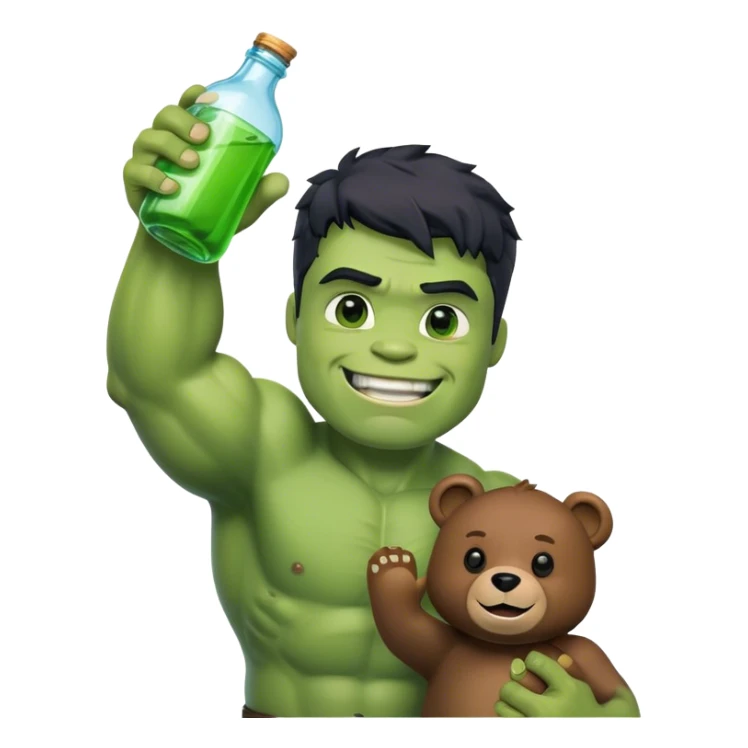 Hulk holding bear bottle hand up and smile hulk hear black  sticker