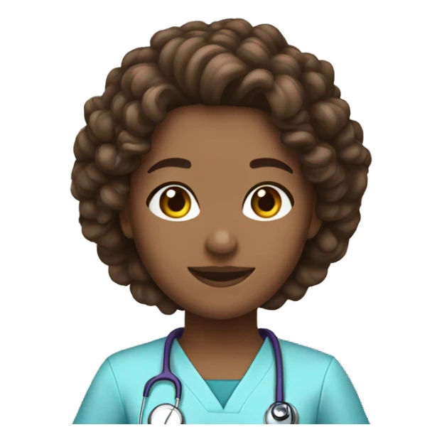nurse blue scrubs curly brown hair  sticker