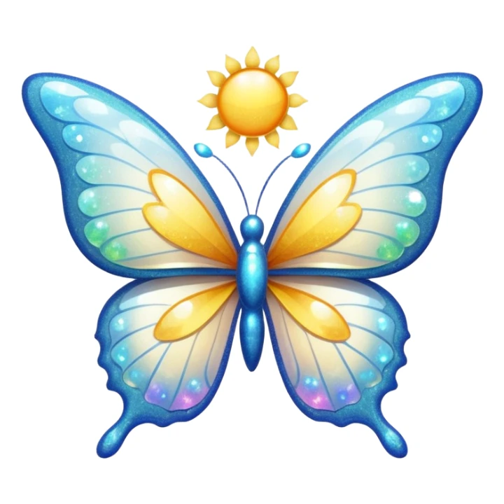 White glitter butterfly with the sun  sticker