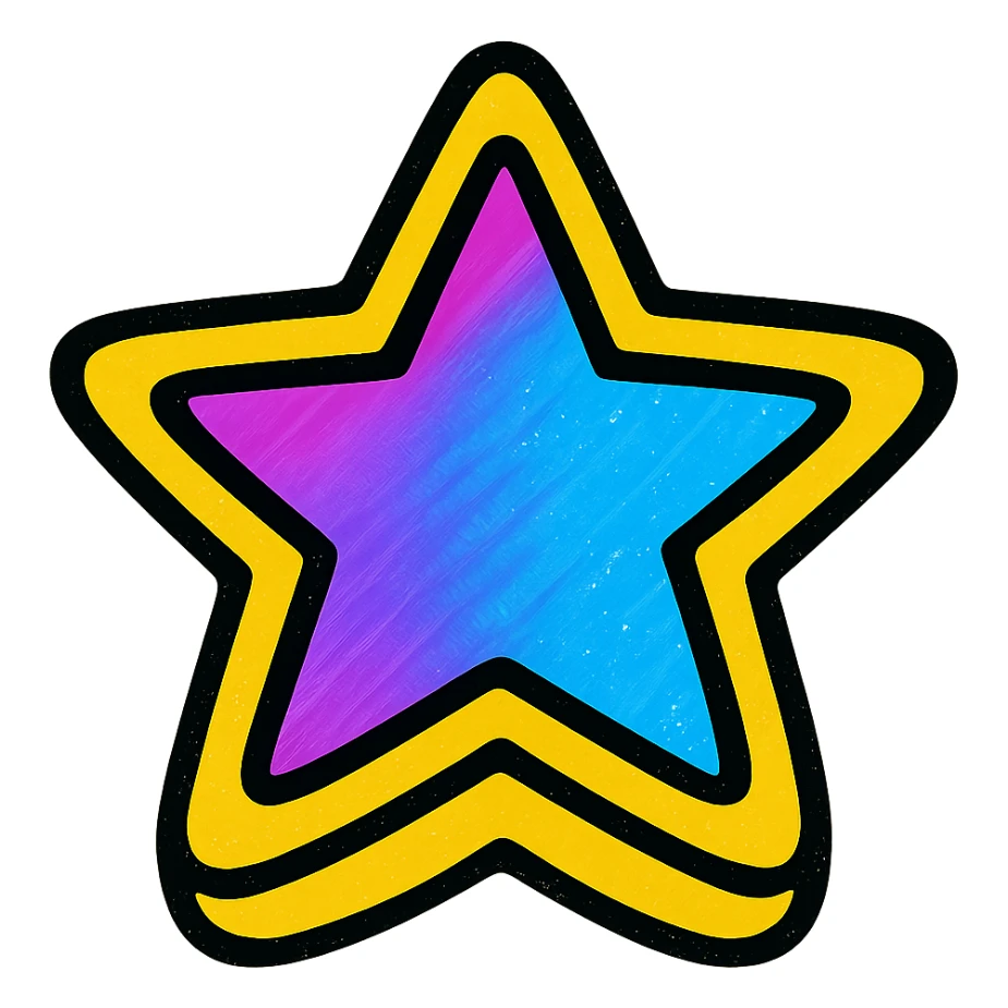 a clean and modern 5-pointed star with a smooth gradient from purple to cyan (rgb(0, 255, 255)) sticker
