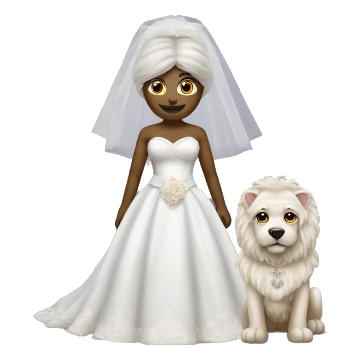 Bichon dress as bride marrying a lion sticker