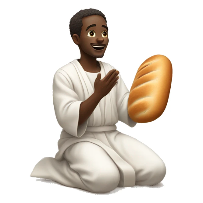 African hebrew man with a bread wearing a white line robe kneeling  with open arms staring at the sky sticker