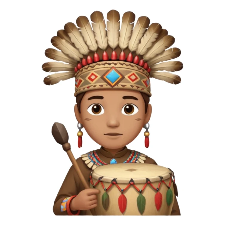 A young chief apprentice wearing a small headdress, gripping a ceremonial drum.
 sticker