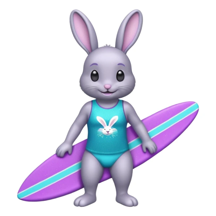 Glitter happy gray bunny purple cian surf sticker