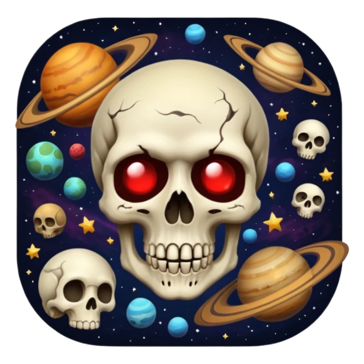 image of deep space, with planets, stars an a galaxy, in the style of your bleeding skull art. With a black background sticker