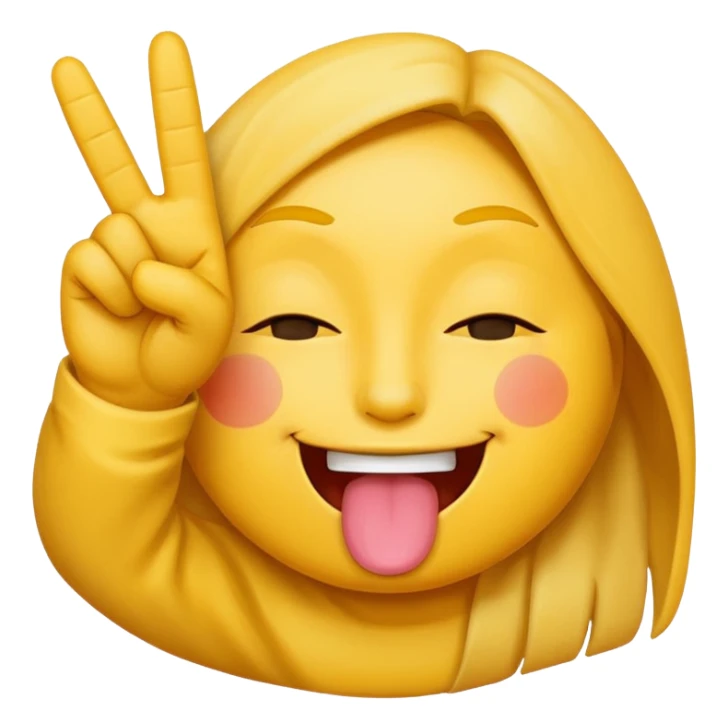 emoji one eye closed, tongue is shown, peace hand sign sticker