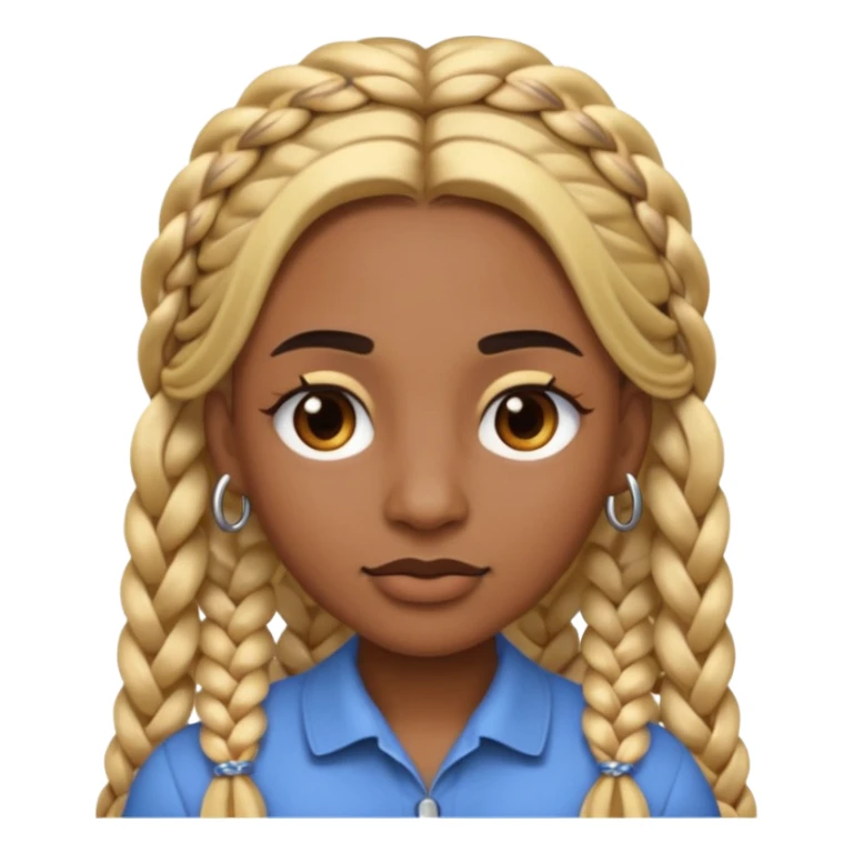 A person emoji with medium-dark skin, long blonde hair styled in two thick braids, dark eyebrows, brown eyes, a small nose, and distinct facial piercings — a ring on the eyebrow and another on the lower lip. sticker