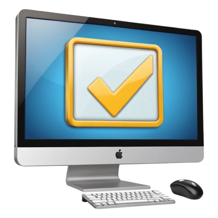 computer monitor with a check mark sticker