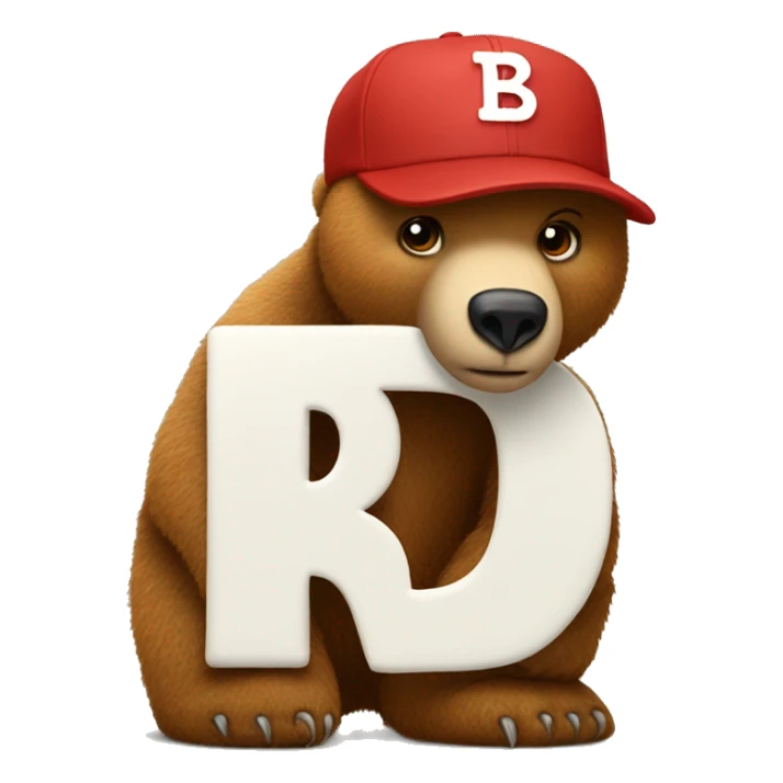bear in full red baseball cap with the letter B on it sticker