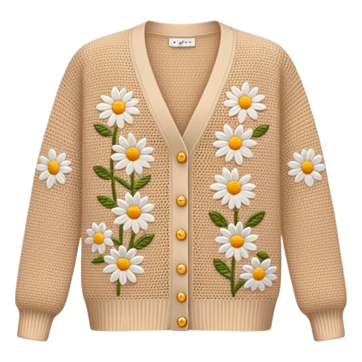 beige crocheted cardigan embroidered with small daisies sticker