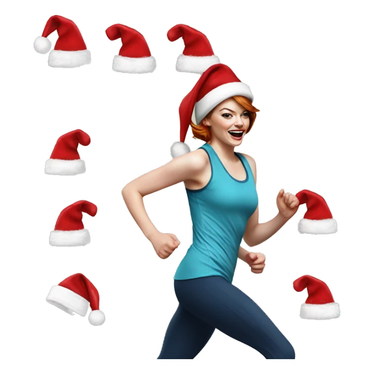Emma stone running wearing a santa hat sticker