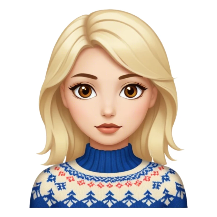 Blonde model with brown eyes, Nordic sweater, luxury makeup sticker