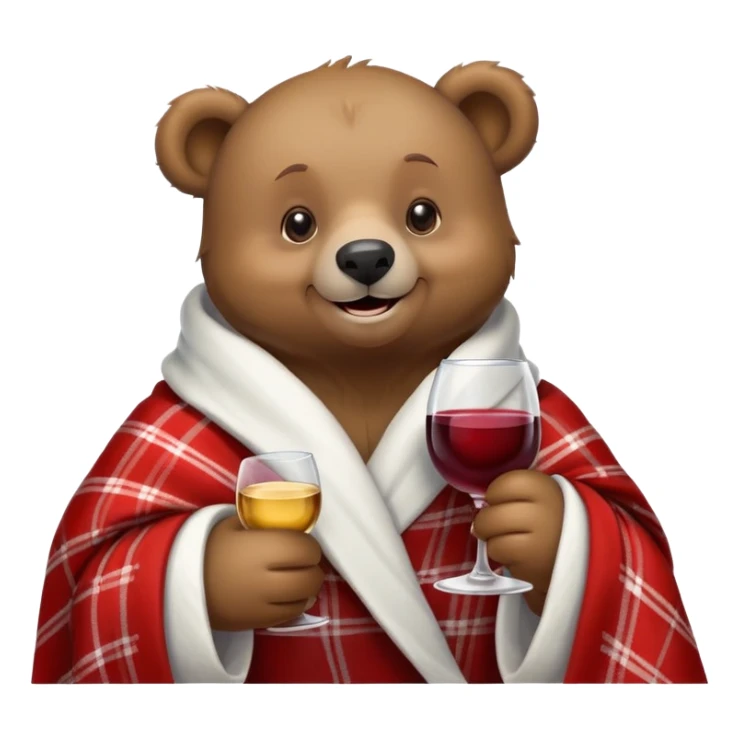 a Christmas teddy happy bear wrapped in a blanket with glass wine sticker