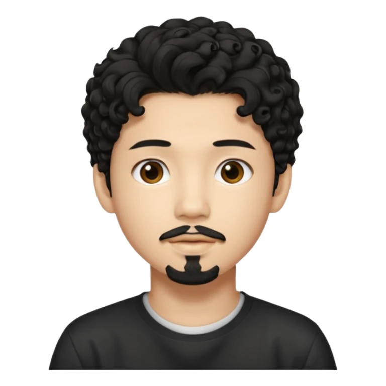 un ragazzo coreano di 18 anni  con il pizzetto capelli ricci e lunghi sciolti  neri  sticker