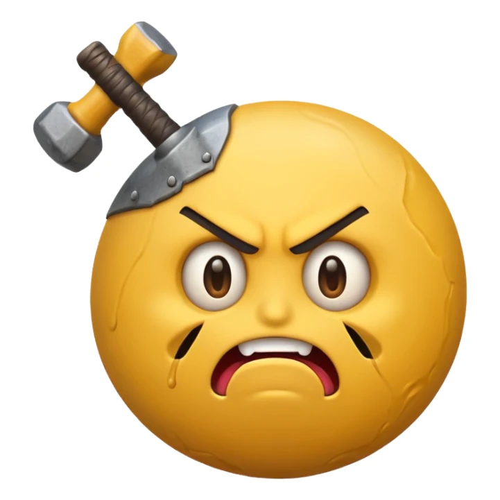 standard yellow emoji sphere with furious and dumb expression gripping a sledgehammer sticker
