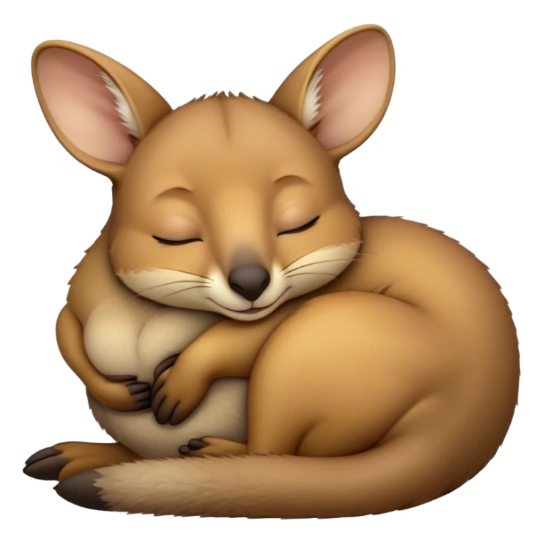 Meme-Worthy Cute Sleeping Wallaby Portrait Emoji, Head resting peacefully with a contented smile, showcasing a compact, agile build and a luxuriously soft tan fur, eyes shut in a serene, restful nap, Simplified yet hilariously adorable features, highly detailed, glowing with a soft, drowsy light, high shine, relaxed and utterly lovable, stylized with an air of playful laziness, bright and heartwarming, soft glowing outline, capturing the essence of a comically sleepy wallaby, so meme‐worthy it feels like it could instantly become the next viral sensation of adorable slumber! sticker