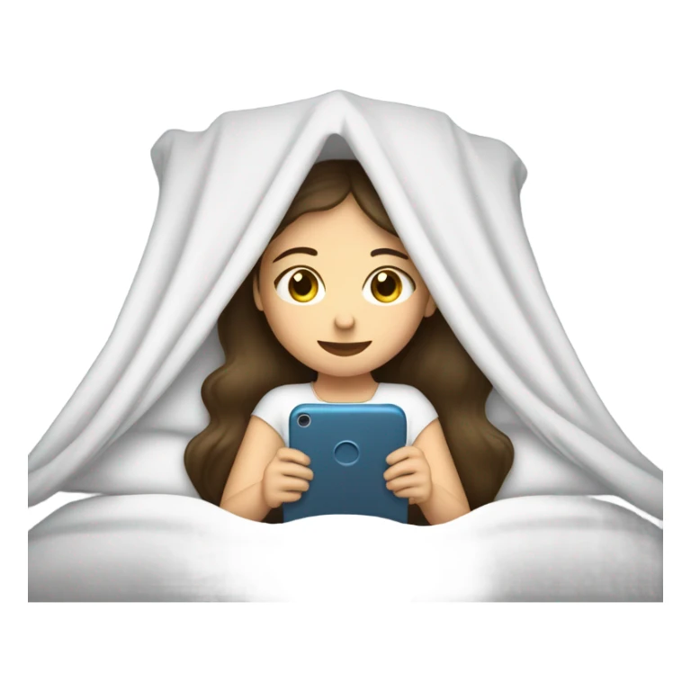 White brunette girl snuggled in canopy bed on phone  sticker