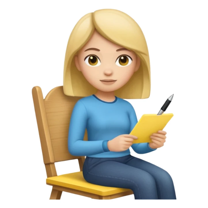 Memoji girl sitting on a chair writing on a sticky note sticker