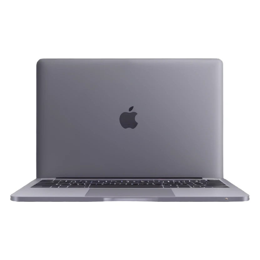 3D illustration of a MacBook laptop, top-down view, metallic finish, realistic details sticker