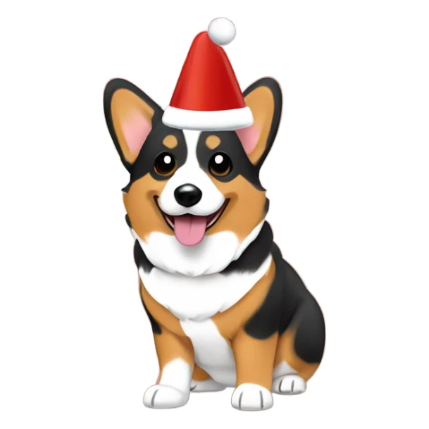 Tri-color corgi Christmas hat  sticker