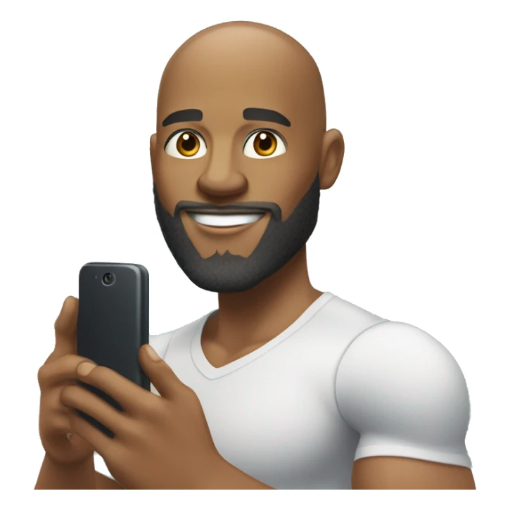  illustration of a physically fit muscular bald head light skin complexion African American man with a beard taking a selfie with a smartphone  sticker