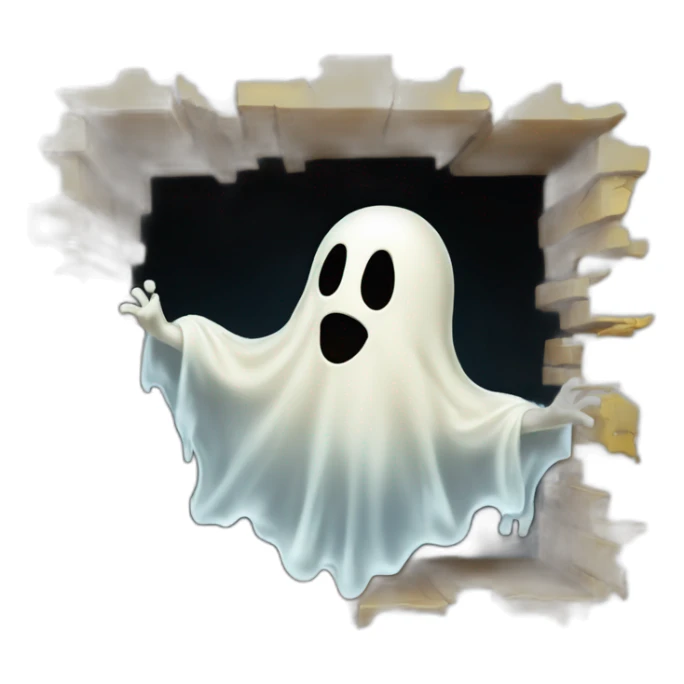ghost stuck halfway in a wall ejecting a spray of yellowish white milky substance from lower torso in all directions sticker