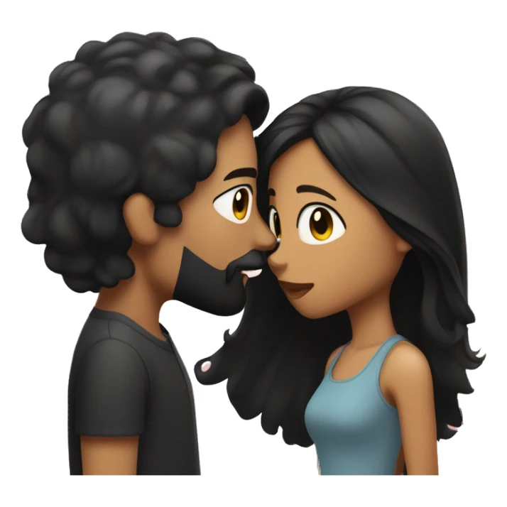 Medium skinned toned short bearded man with black hair kissing medium skin toned girl with black long hair sticker