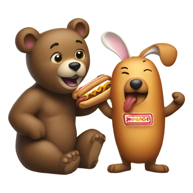 A bear with a hot dog and a bunny   sticker
