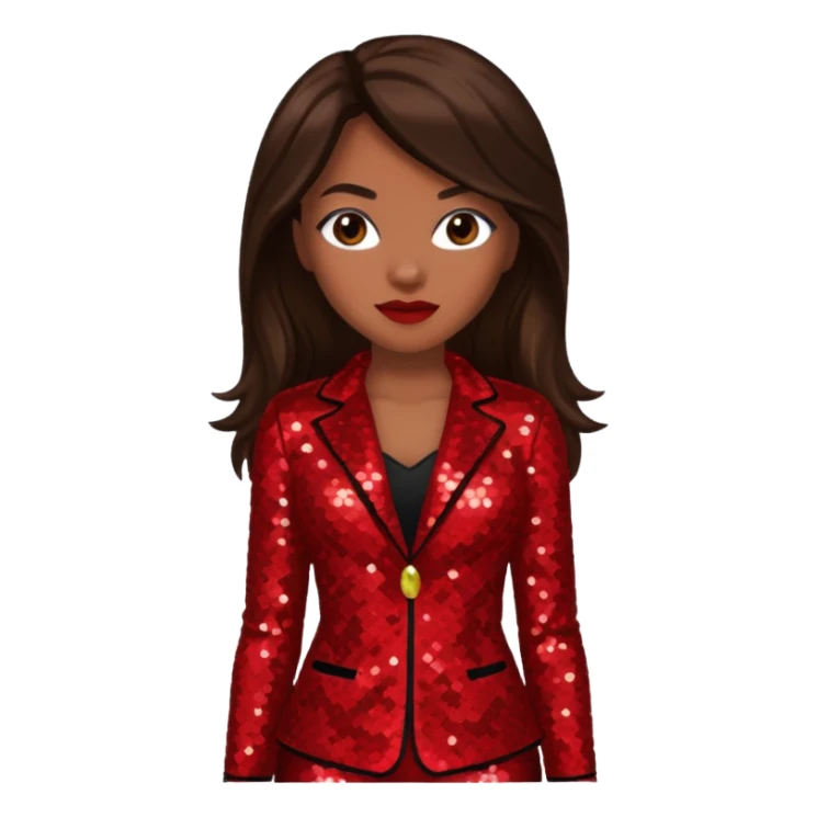 Tamika Scott from Xscape with long dark brown hair, red sequin outfit sticker