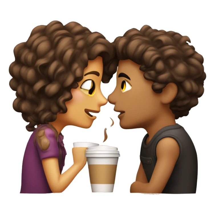 Chico con pelo rizado y chica de pel lacio café dandose un beso sticker
