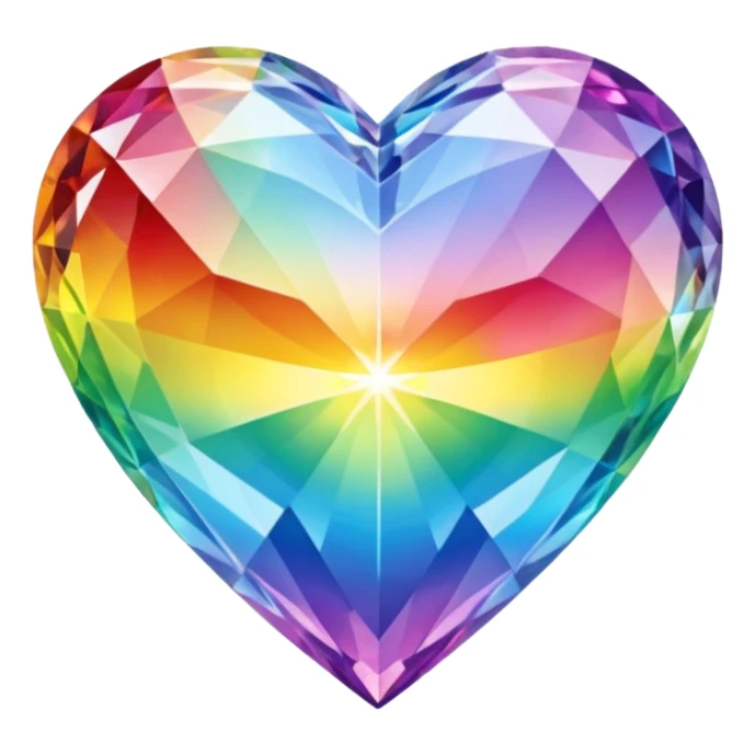 crystal heart emoji, rainbow colors, prismatic, light reflections sticker