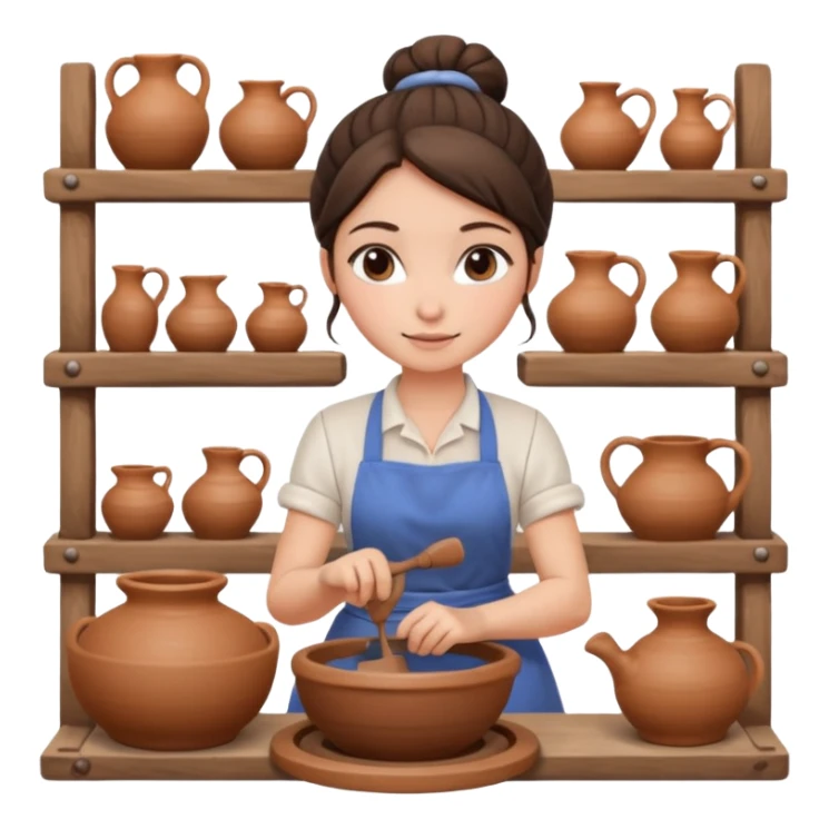 Brunette girl with bun, behind pottery wheel sticker