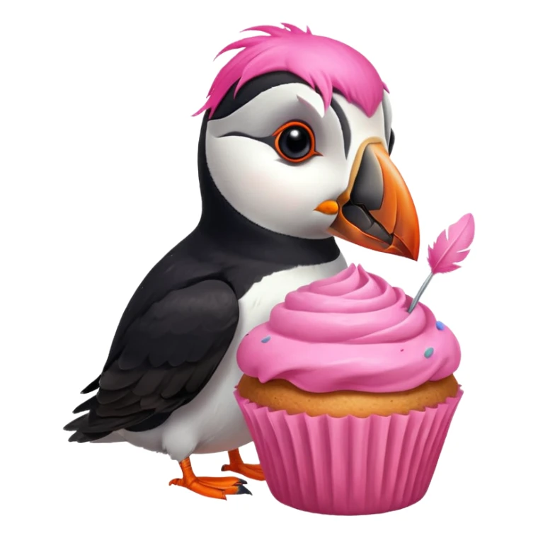 pink head feathers puffin eating pink muffin sticker